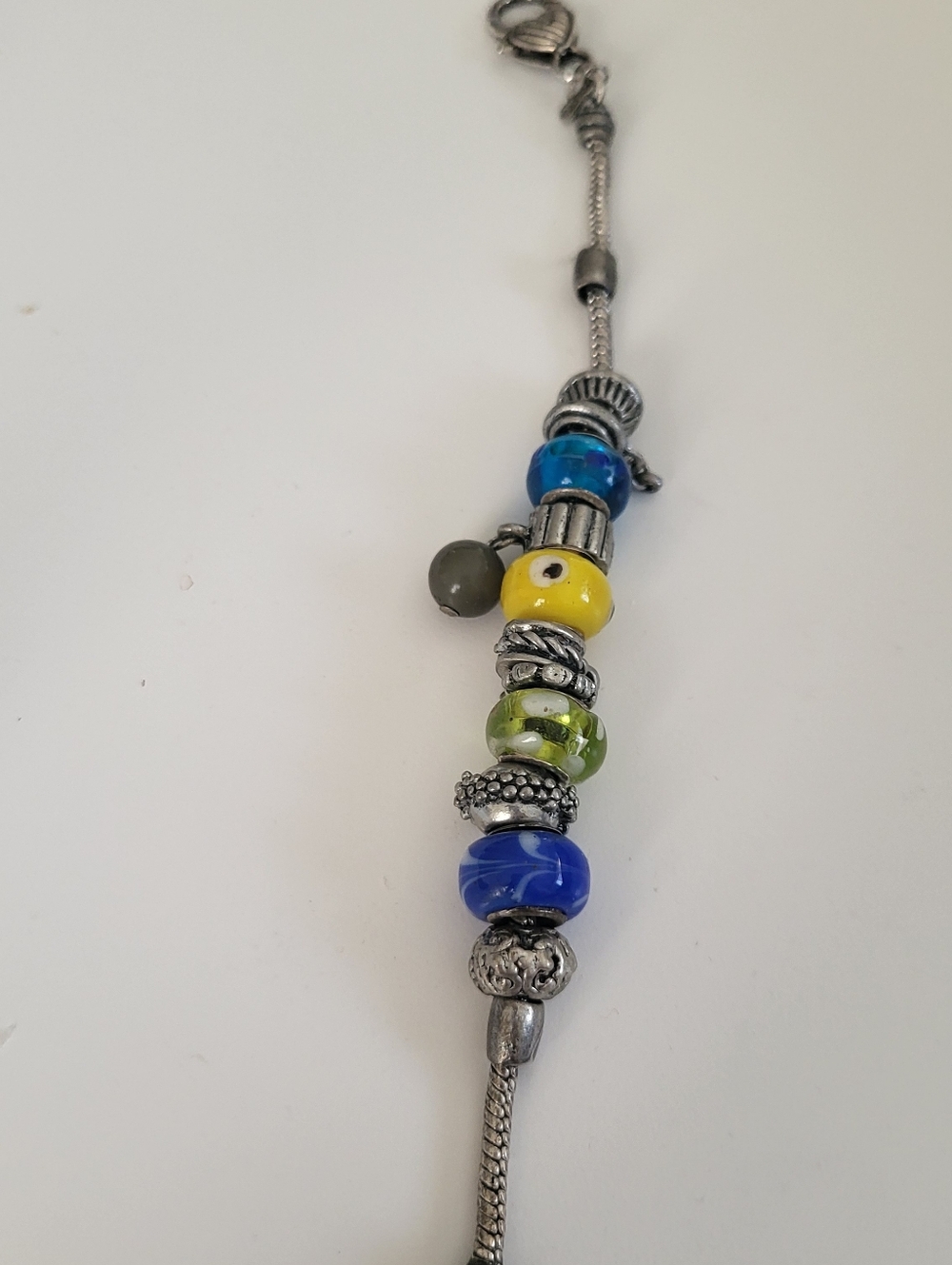 Colorful Glass Bead Charm Bracelet - Blue, Yellow, Green